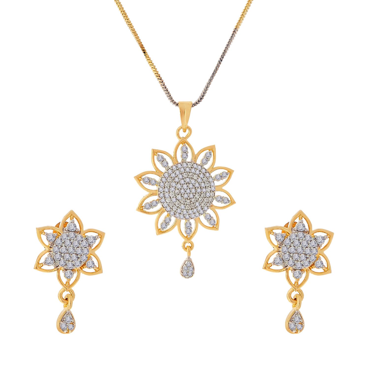 Zeneme Gold Plated Gold Plated and Cubic Zirconia Pendant for Women's & Girl's