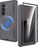 for Samsung Galaxy Z Fold 7 Case with Mag-Safe, Built-in HD Screen Protector & Hinge Protection, Clear Mag-Safe Case with Grip, Slim Matte Transparent Shockproof Bumper for Fold 7 Cover, Grey