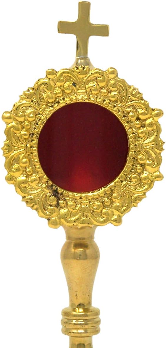 Needzo Monstrance Reliquary, High Polished Brass, Catholic Church Service Supplies, 8 Inches
