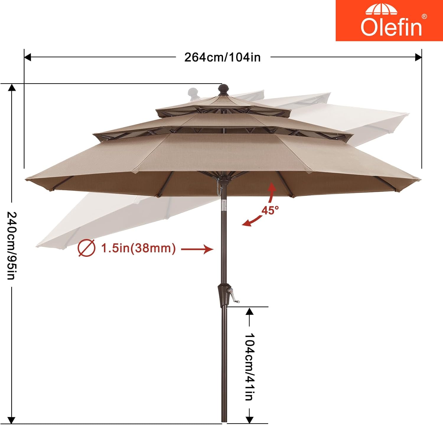 MASTERCANOPY 9ft 3-Tier Olefin Patio Umbrella with Tilt Crank, 5-Year-Non-Fading Canopy & 8 Fiberglass Ribs for Deck, Patio, and Garden, Peacock Blue