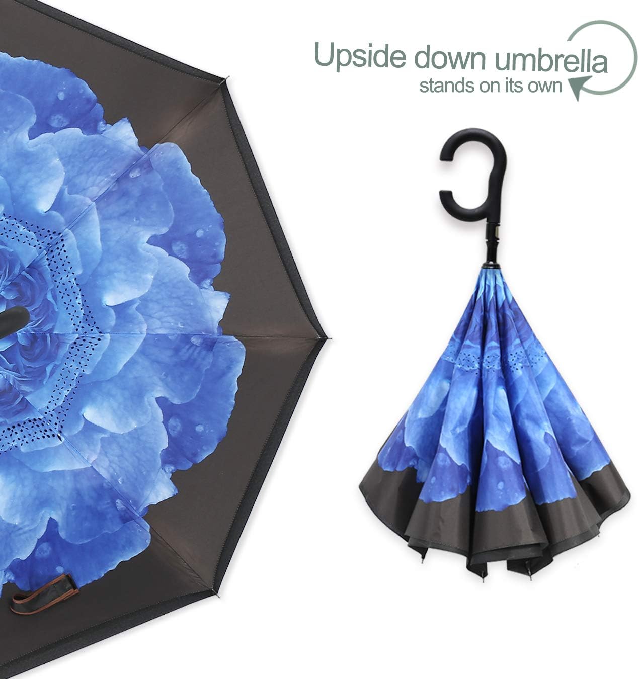 ZOMAKE Auto Open Inverted Umbrella Double Layer Reverse Umbrella, UV Protection Windproof Straight Umbrella Inside Out Umbrella for Car Rain Outdoor with C-Shaped Handle