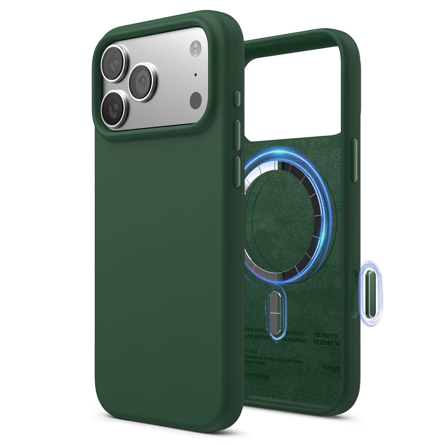 elago Cover Magnetica in Silicone Liquido per iPhone 18 Pro Max/17 Pro Max | Compatibile con MagSafe, Antiurto, Sottile, Finitura Soft-Touch (Verde Alpino)