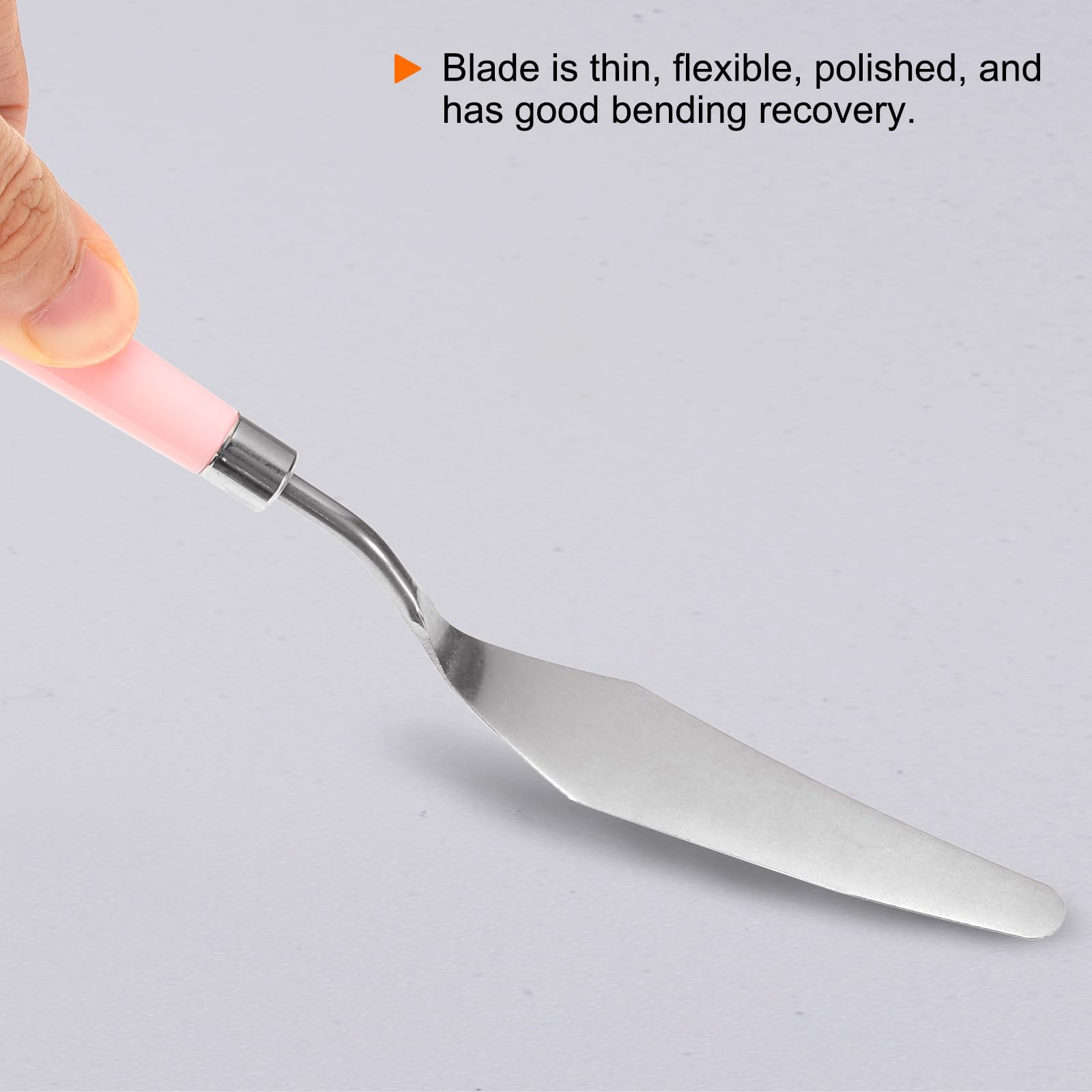 HARFINGTON Set di 5 spatole piatte a punta in acciaio inox, spatole per pittura, pallet, raschietti, strumenti con manico in plastica, per mescolare olio acrilico e tela, rosa