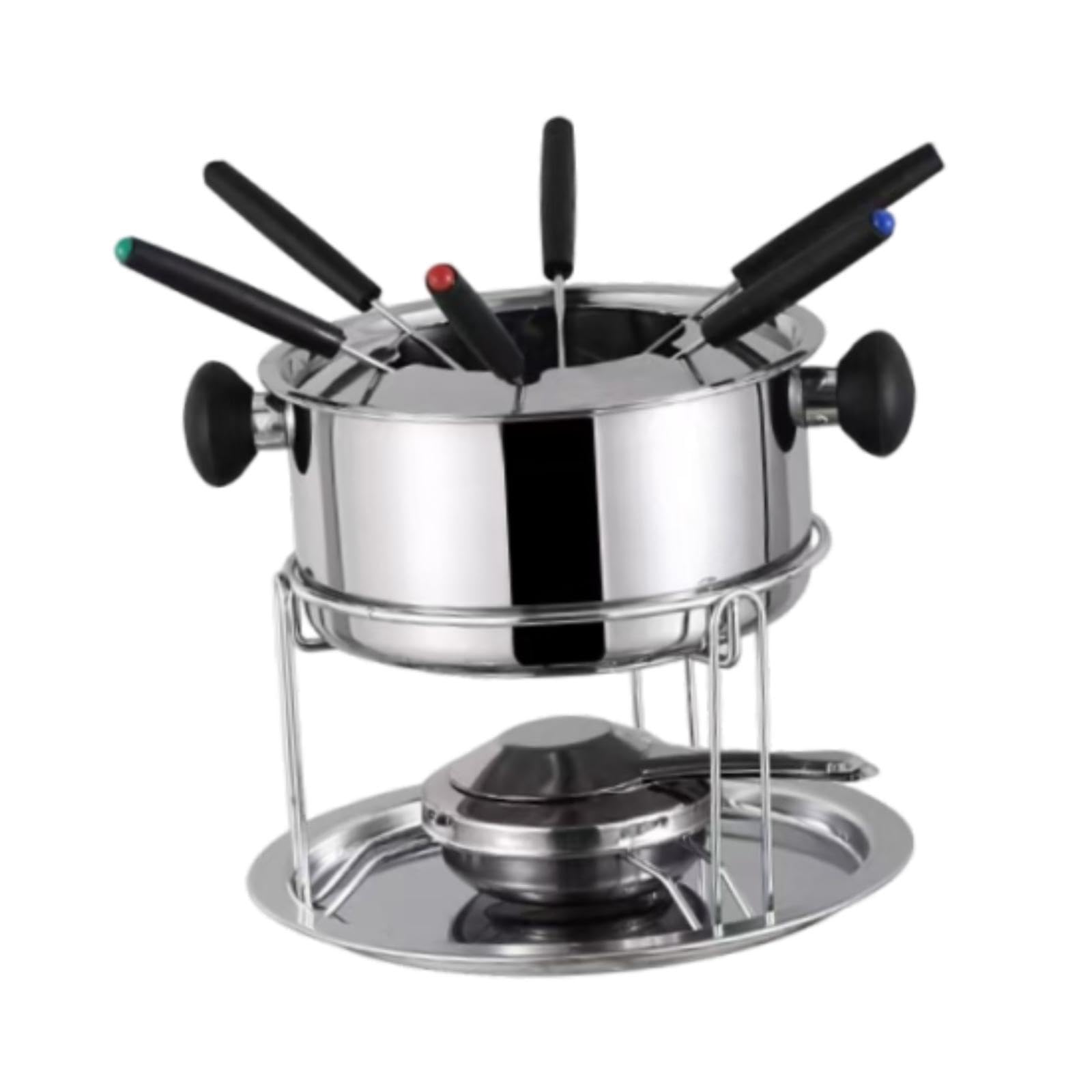 F Fityle Caquelon à fondue au chocolat avec fourchettes, chauffe-beurre portable en acier inoxydable, idéal pour fondre le chocolat lors d'un anniversaire,