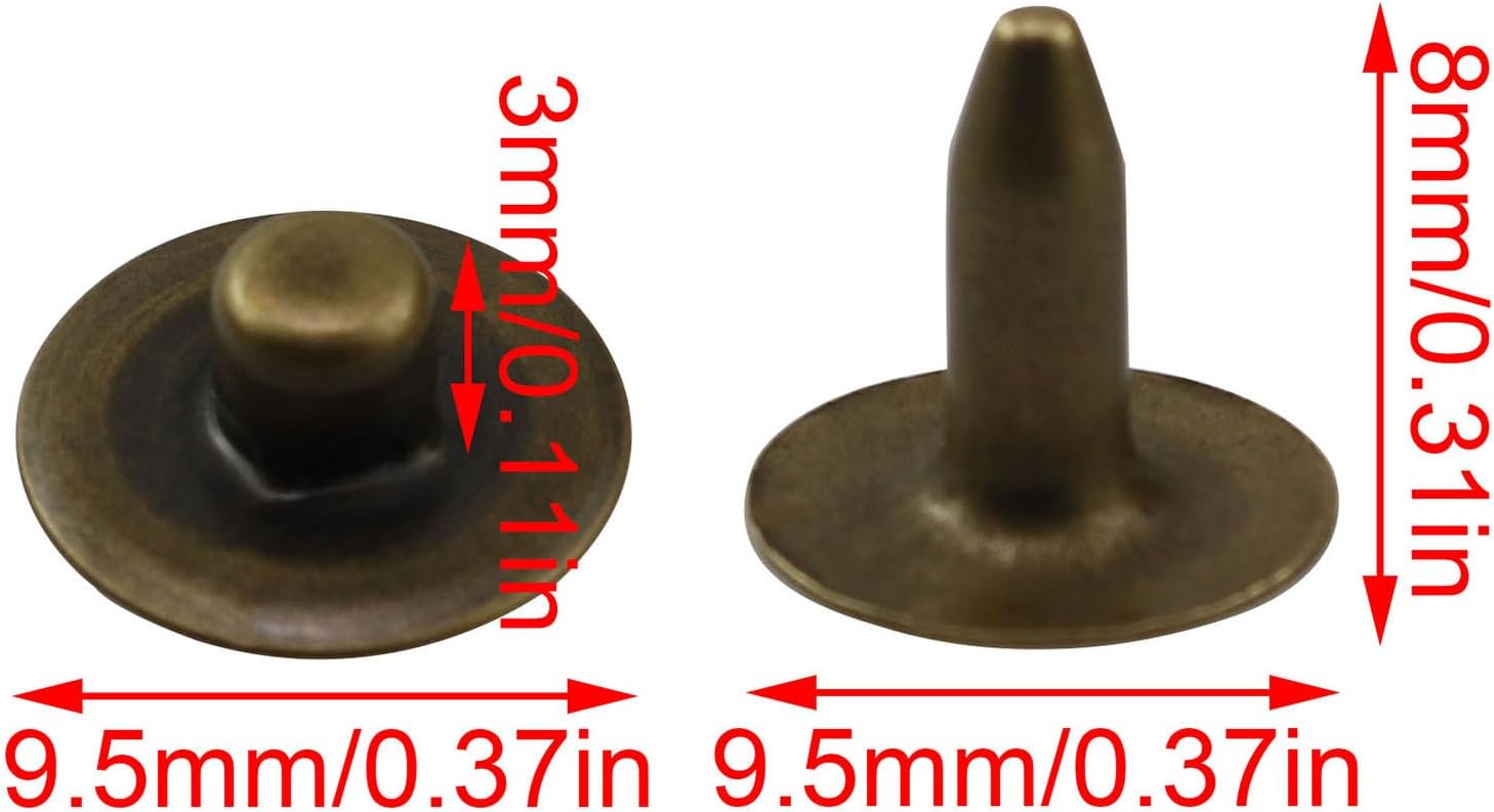 XGNG 100 Sets Metal Raised Bead Rivets Heavy Duty Brass Denim Rivets DIY Jeans Repair 9.5mm Diameter for Jackets Belts Handbags Decoration