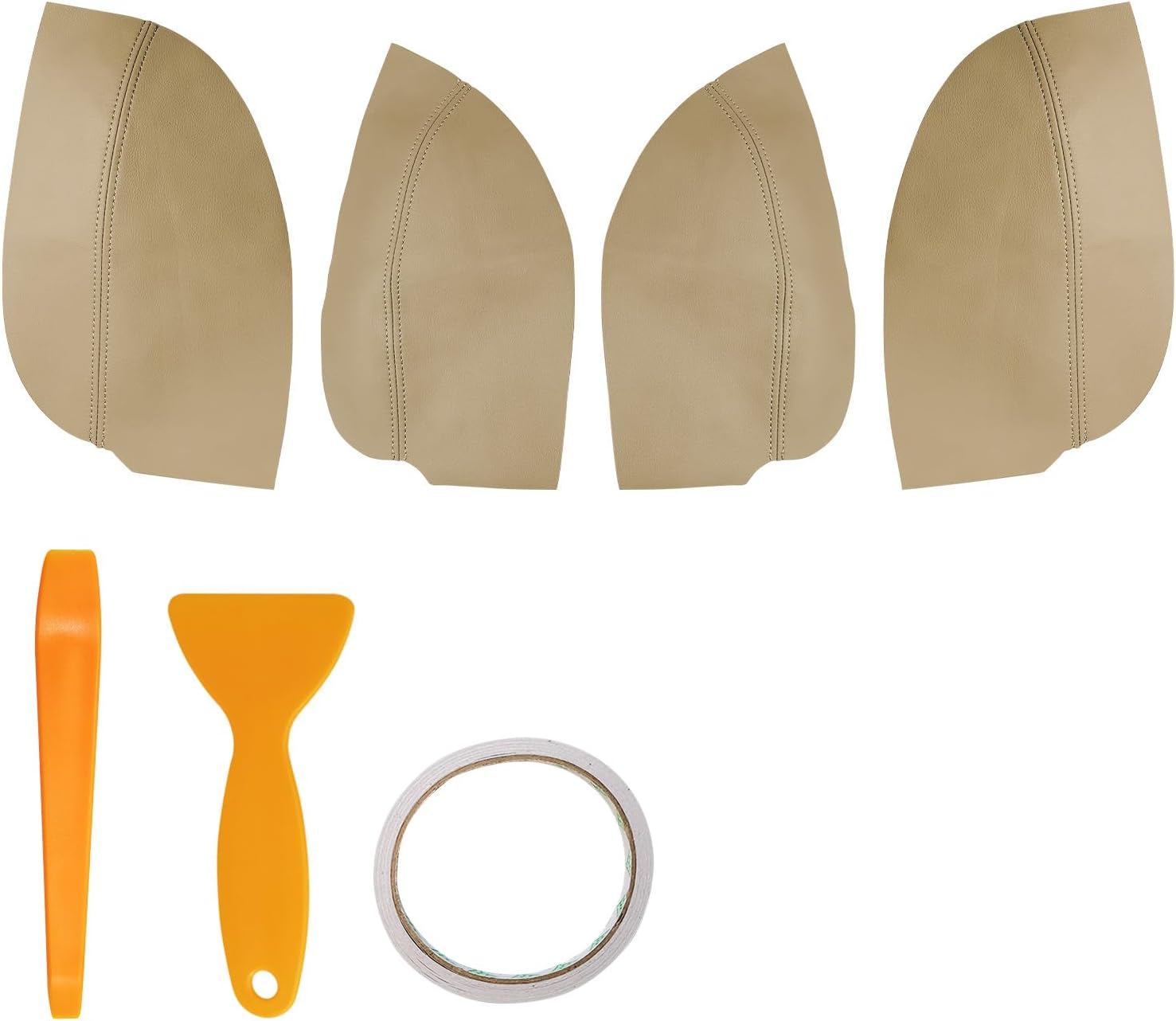 4PCS Door Panel Armrest Cover Replacement Compatible with Honda Accord 2003-2007 Front and Back Leather Arm Rest Replaced Skin Upholstery Beige (Only Leather Part)