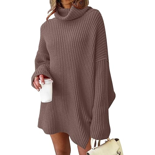 LILLUSORY Womens Turtleneck Oversized Long Sweater Dress 2026 Plus Size Tunic Pullover Knit Winter Dresses