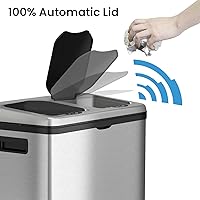 Vista 2 de iTouchless Bote de basura de cocina con sensor sin contacto de 16 galones y cubo de reciclaje con ruedas, 60 litros de acero inoxidable con doble