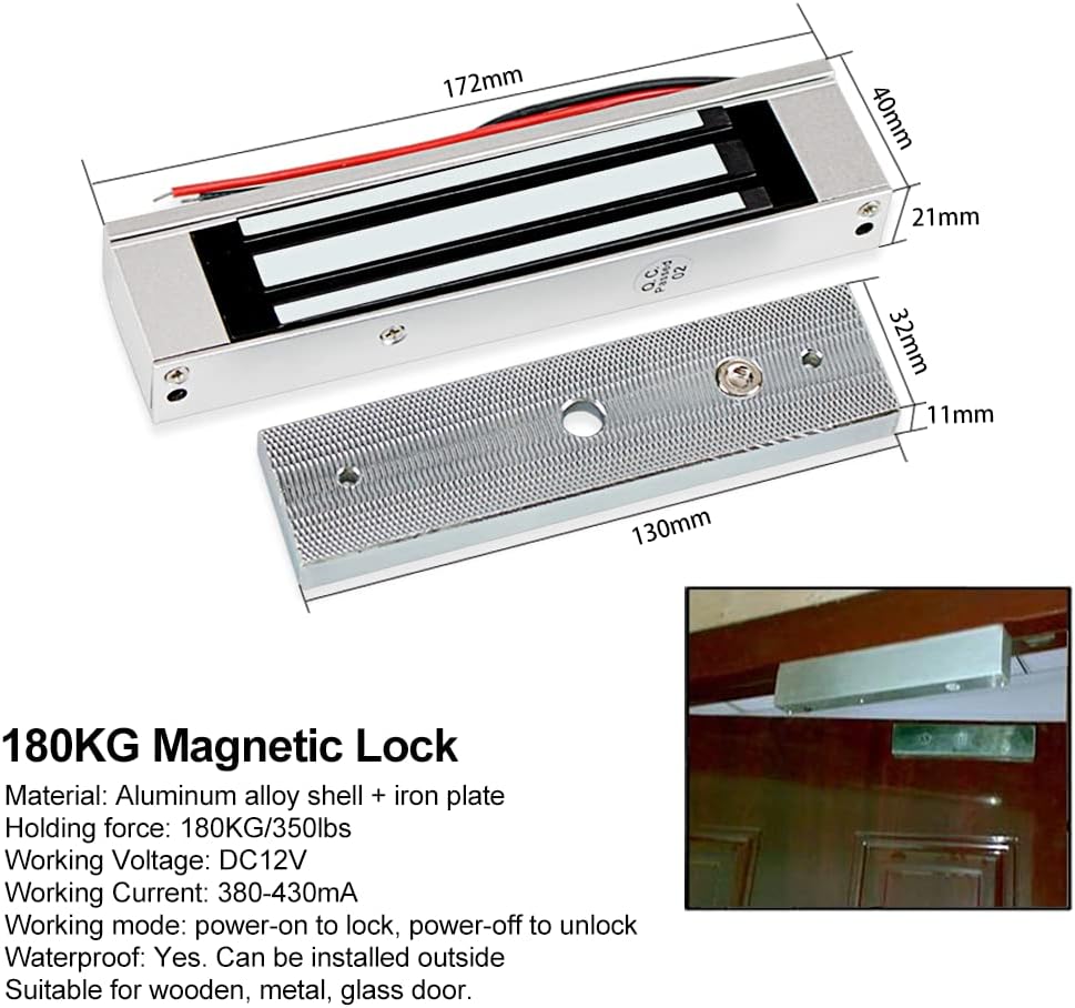 Dimensions of the 180KG magnetic lock and its armature plate