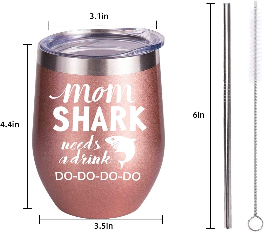 70% оƒƒ Dіѕсоunt Mom Shark Needs A Drink, 12 oz Stainless Steel Wine Tumbler, Funny Wine Tumbler, Best Friends Gift, Best Birthday or Festival Gift for Women, Girl