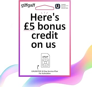 Giffgaff Sim Cards Pay As You Go Cell Phone Unlimited Call Text Data Sim Card-fit all Devices-2G 3G 4G-No cntract 5 Bonus Credit Added When You Topup £10 First Time