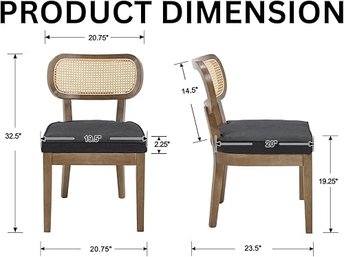 Miniatura 2 de Juego de 2 sillas de comedor de ratán estilo granja, sillas modernas de madera para cocina y comedor con respaldo de caña, cómodo asiento tapizado
