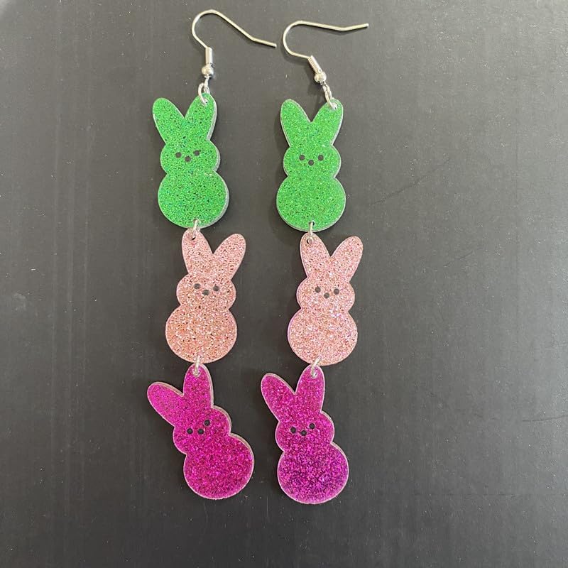 Easter Earrings Glitter Rabbit Acrylic Drop Dangle Earrings for Women Cute Animals Bunny Dangling Earrings Happy Easter Letter Cross Teardrop Hook Earrings Holiday Jewelry Gifts - Image 2