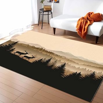 Area Rug Indoor Carpet Retro Tree Antlers Forest Mountain Home Decor Soft Rugs Collection Comfy Floor Mat Sky Landscape Accent Rugs for Bedroom Living Room Kids Room,36x60IN