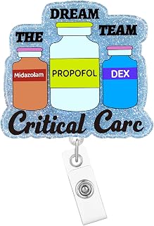 The Dream Team Critical Care Badge Reel Retractable Funny Nurse Nursing Student Badge Holder with ID Clip Accessories RN CNA Medical Assistant Acrylic Name Badge Clip ID Tag Card