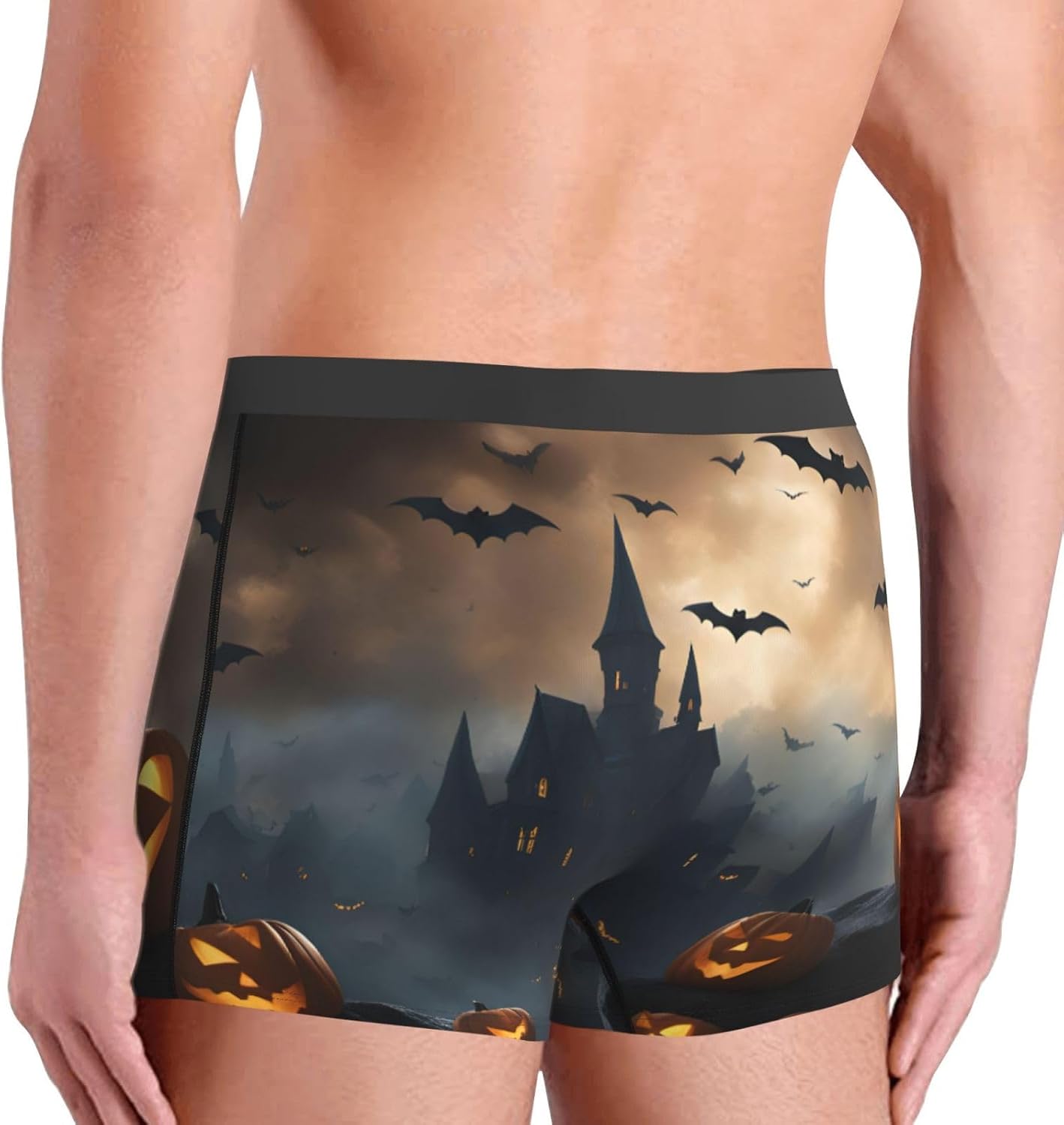 Halloween Flying Bats Print Men'S Boxer Briefs, Breathable Comfortable Mens Underwear With Soft Stretch Fabric