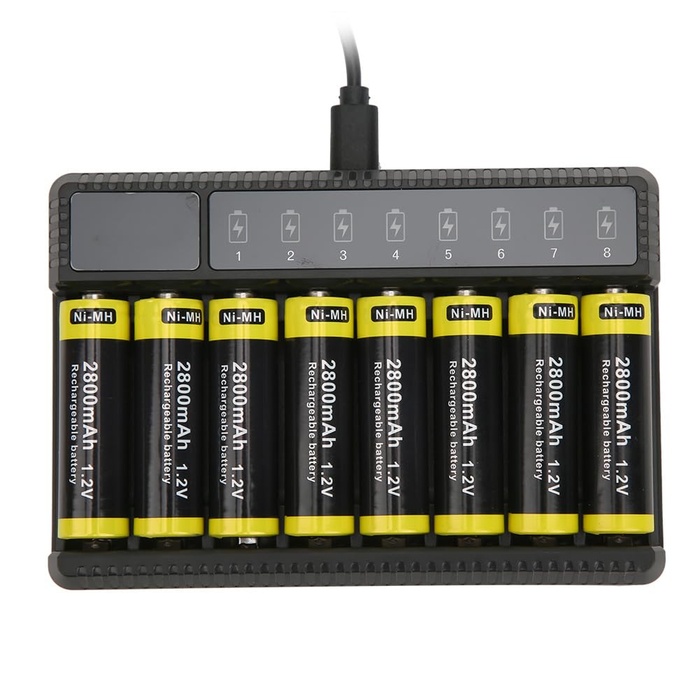 SEIVI – Chargeur de Batterie USB à Huit Emplacements, Protection Intelligente pour Piles Ni-MH AA AAA, 2800mAh, écran LCD, Conception Compacte