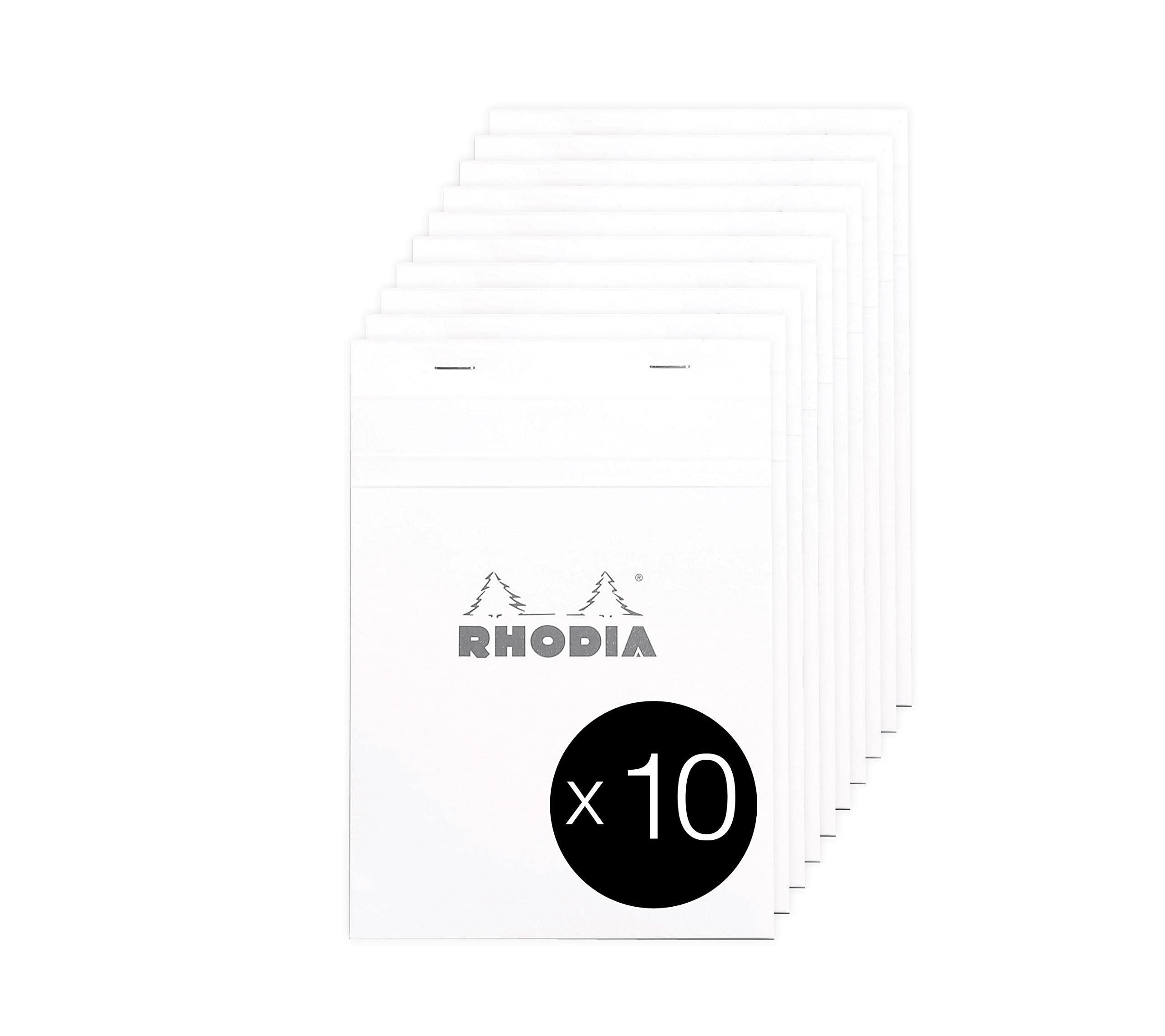 RHODIA 16201C - Stapled Notepad N°16 White - A5 - Small Squares - 80 Detachable Sheets - 80G White Clairefontaine Paper - Coated Card Cover - Pack of 10 pads