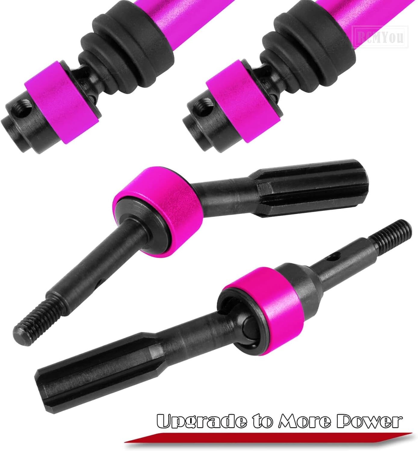 RC Drive Shaft CVD Axles Upgrades Part for 1/10 Slash VXL 4X4,Rustler VXL 4X4,Stampede VXL 4X4,#45 Steel Front Rear Driveshaft with Hex,Pink