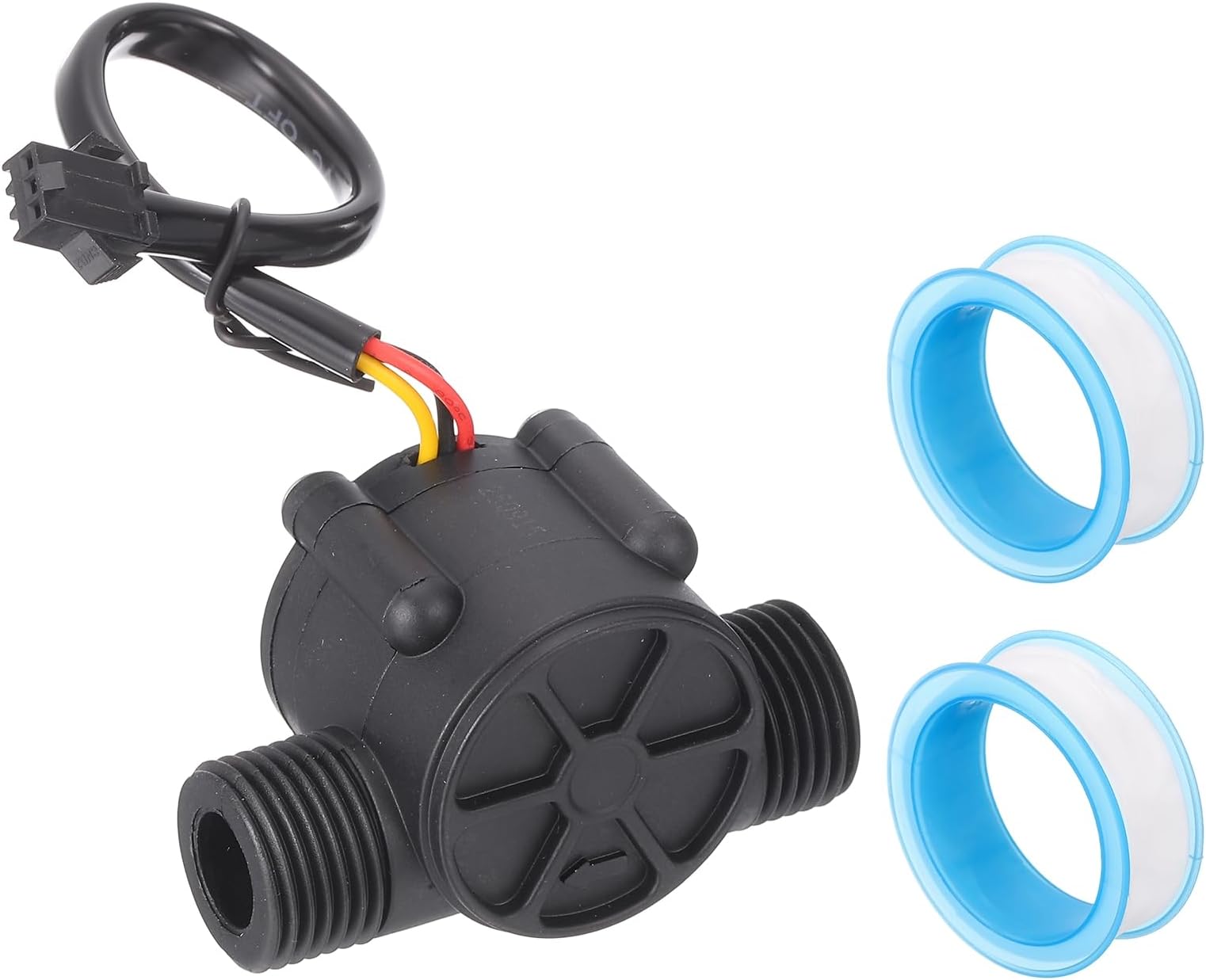 MECCANIXITY G1/2" Hall Effect Liquid Water Flow Sensor, Plastic Water Flow Meter with PTFE Tape Liquid Flowmeter Hall Effect Sensor for Heaters, Black, 1-30L/min S201