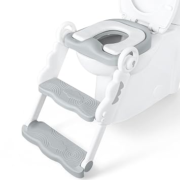 bebeleh Musical & Sound Toddler Potty Training Seat w/Step Stool Ladder - Collapsible & Adjustable Toilet, Pre Assembled Toddler Toilet Seat w/Music & Sounds - Splash Guard & Anti-Slip Steps - Gray2