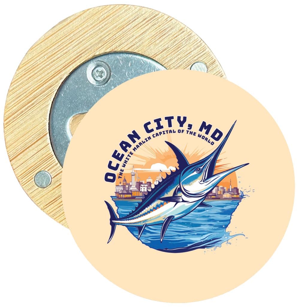 Ocean City Maryland Design C Souvenir Round Wood Magnetic Bottle Opener 2.5” Single