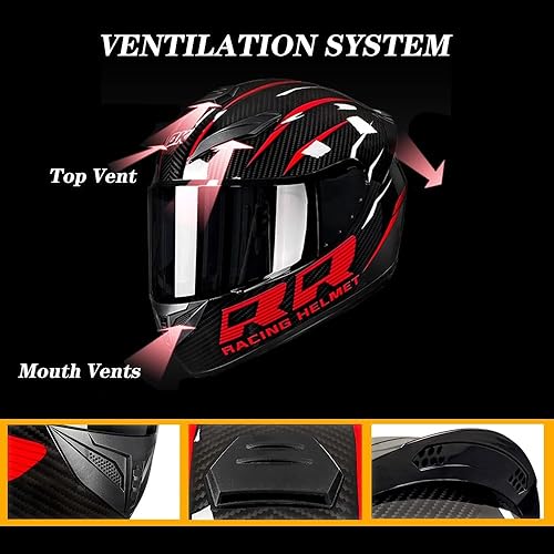 Miniatura 2 de Casco de motocicleta de cara completa unisex para adultos, aprobado por DOT, casco negro integrado de cara completa, casco abatible con visera HD,