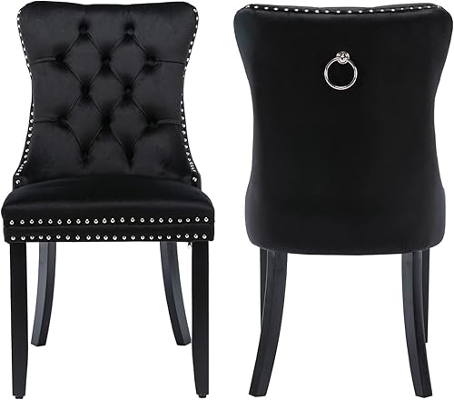 Miniatura 9 de Silla de comedor, cómoda silla de comedor tapizada de terciopelo, altura del asiento de 20 pulgadas, patas de madera maciza, patas de clavo, sillas