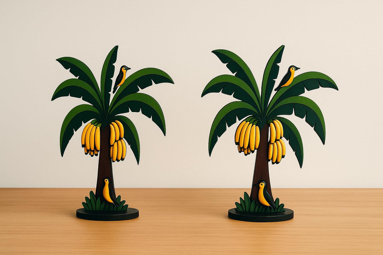 PIHU & Kush Creations Decorative Banana Tree with Birds – Set of 2 | Tropical showpiece for Home | Living Room Décor | Indoor Décor | Wooden Décor (9)-image-6