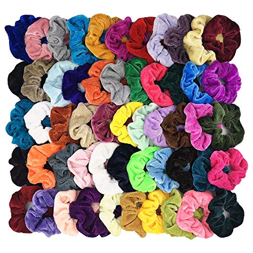Homerove 54pcs Hair Scrunchies, Velvet Elastic Hair Bands, Scrunchy Colourful Hair Ties Hair Ropes for Girls or Ladies Hair Equipment – 54 Assorted Colours Scrunchies