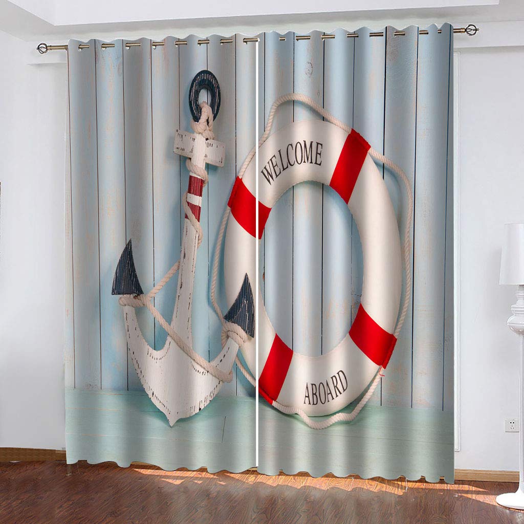 3D Tende Oscuranti Stampa Ancora barca da pesca Tenda Termoisolante Anti UV Tende con occhielli Super Morbide Popolare Tenda dimensioni:2 x L140 x A175cm