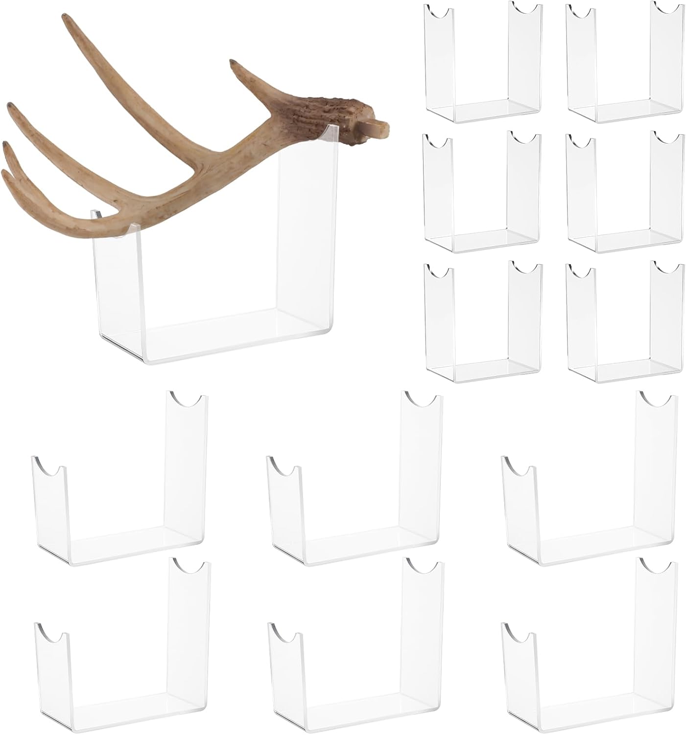 AceOrbit 12 Pcs Invisible Acrylic Antler Bracket, 2 Styles Clear Deer Antler Mount Holders for Harvested and Reproductions Shed Stand Brackets Christmas Winter Gifts Home Decoration