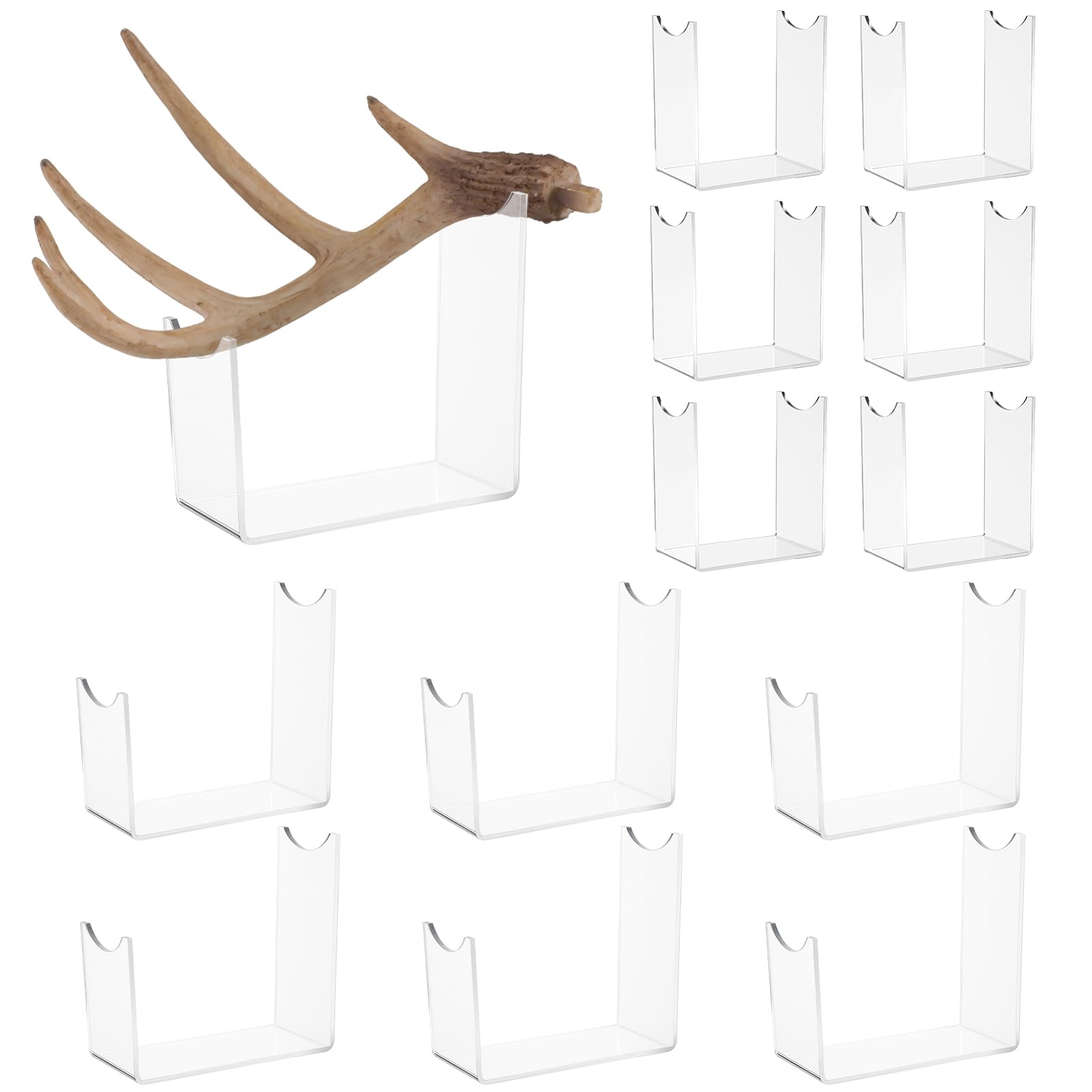 12 Pcs Invisible Acrylic Antler Bracket, 2 Styles Clear Deer Antler Mount Holders for Harvested and Reproductions Shed Stand Brackets Christmas Winter Gifts Home Decoration