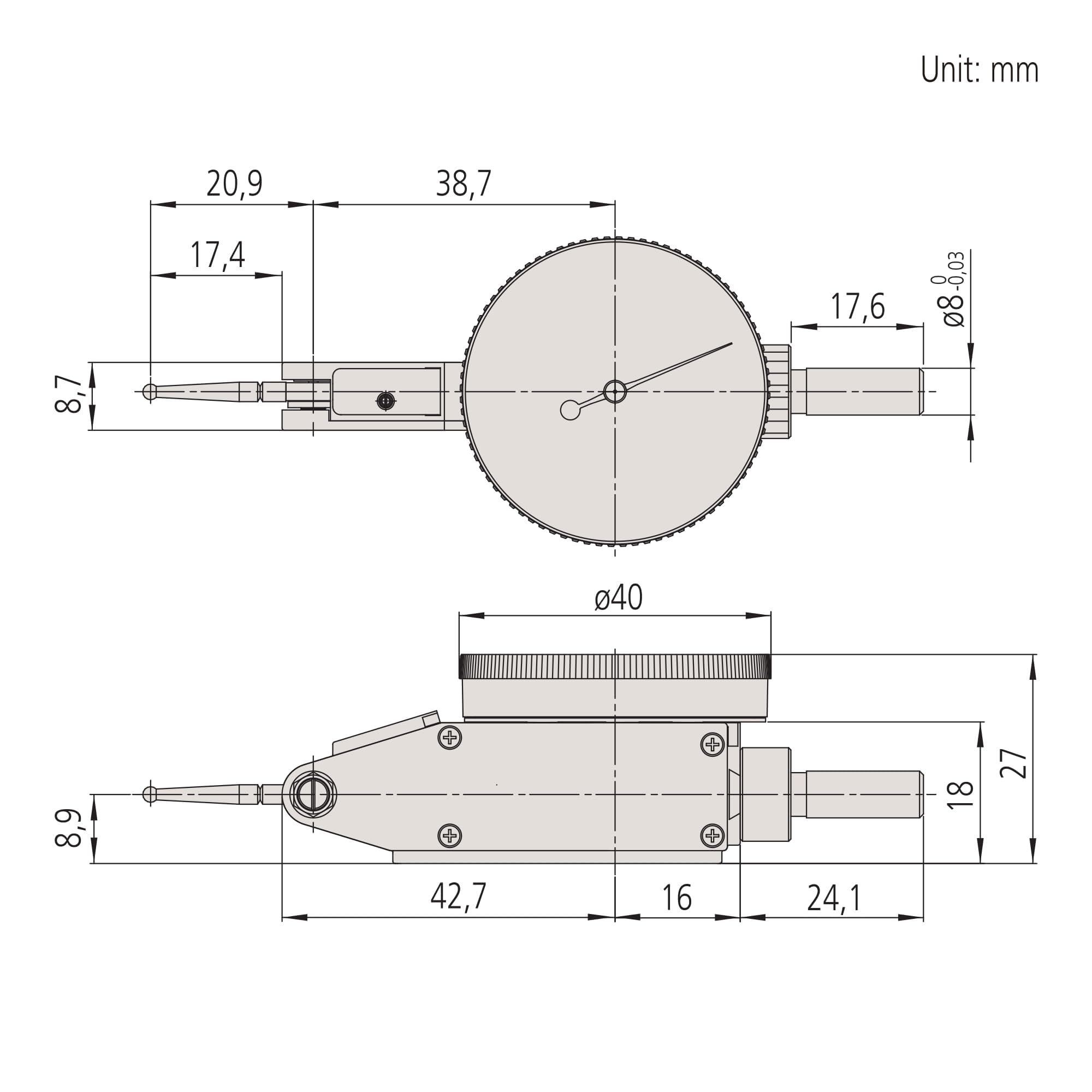 Image secondaire de Indicateur de Test à Cadran Horizontal Mitutoyo 513-404-10T