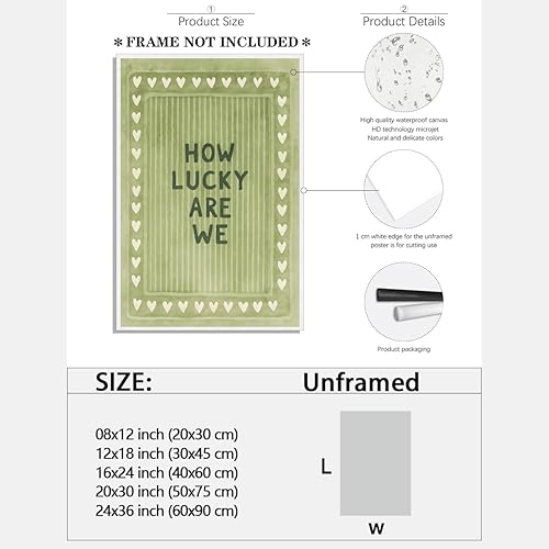 Miniatura 2 de Lienzo retro a rayas verdes con texto en inglés "How Lucky Are We Heart", póster con cita de corazón, afirmaciones positivas, póster de impresión
