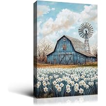 Wewejia Farmhouse Barn Wall Art 24x36 Inch, Windmill and Wildflowers Vintage Canvas Print Rustic Rustic Landscape Poster Nature Landscape Art Kitchen Bedroom Office Home Decor