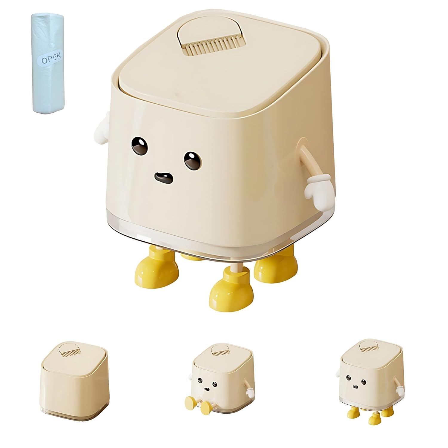 Desk Mini Cute Trash Can with Lid and Brush Small Desktop Trash Can for Bathroom, Bedroom, Kitchen, Car, Office flip top Waste Basket Hidden Bag Compact Small Garbage Bin(Standing)
