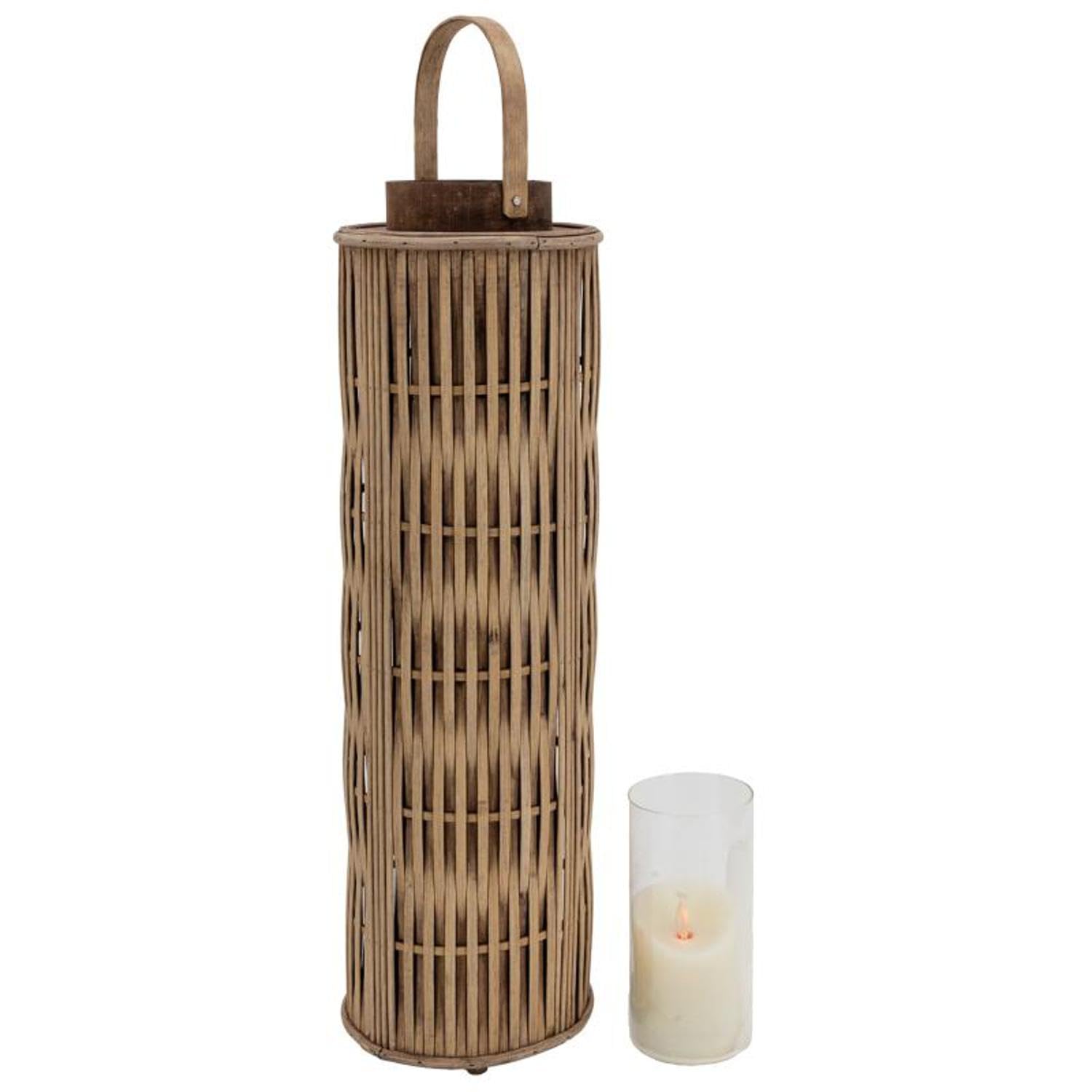 AUBRY GASPARD - Lanterne en Pin et Verre - Naturel - Ø 18 cm - Hauteur 60 cm - Poids 1 kg - avec Poignée en Pin - Élégant Photophore pour Ambiance Chaleureuse à la Maison