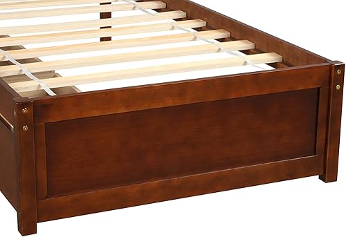 Miniatura 76 de Marco de cama moderno de madera maciza con cajones, plataforma de cama con soporte de listones de madera, no necesita somier, tamaño individual,