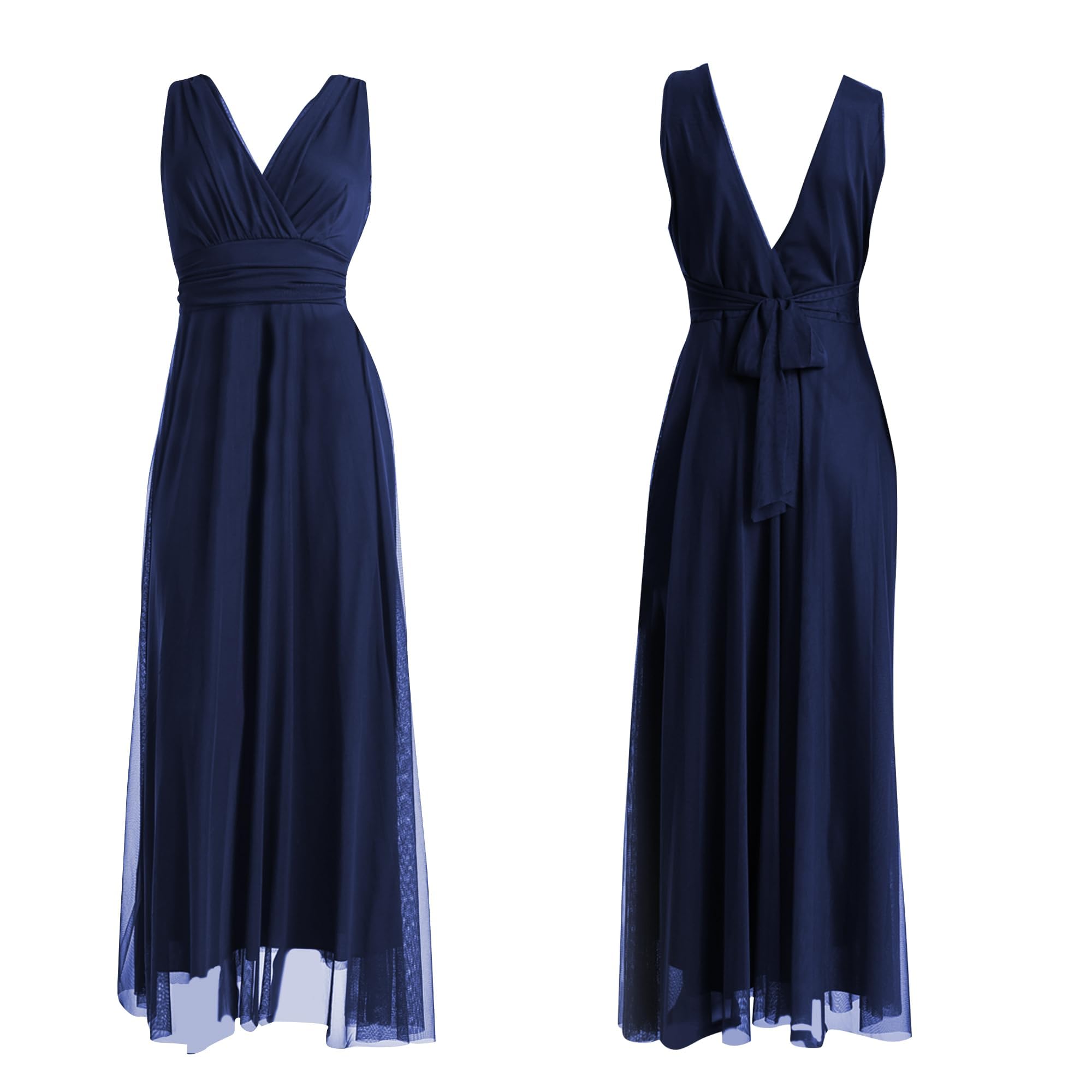 Vestido largo de ceremonia para mujer, de tul, elástico, cuello en V, fabricado en Italia