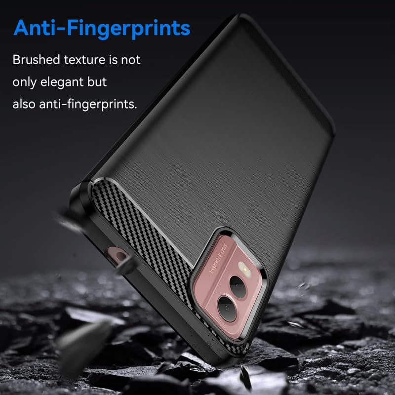 Image of NPRC Hybrid Ultra Slim Protective Case TPU Non-Slip Carbon Fiber Texture Shockproof Case Cover for Nokia C32 - Black