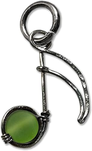 Frosted Lime Green Sea Glass 6mm Music Note Pendant in Steel, Copper, Bronze, Black Iron, Titanium, Sterling Silver, 14K Gold, Rose Gold, or Niobium