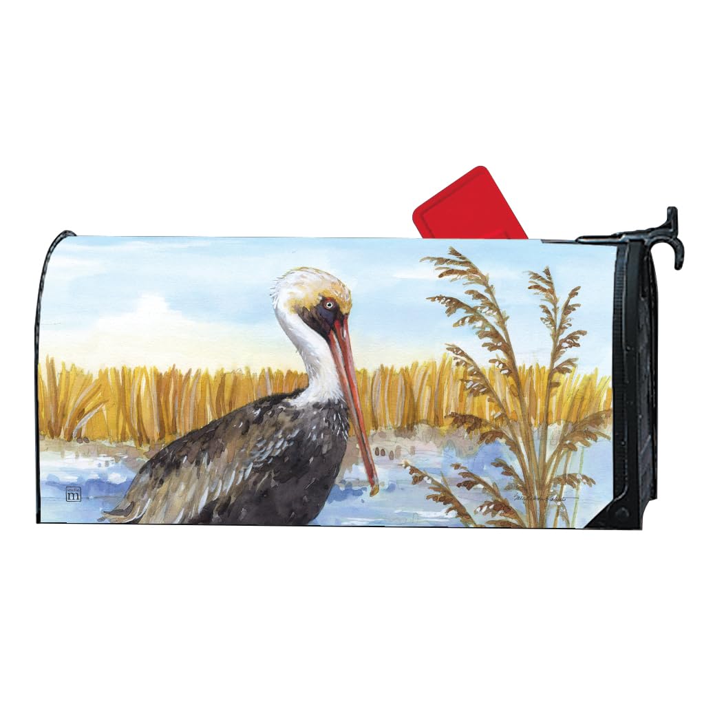 Studio M Coastal Pelican Marsh MailWrap – Magnetic Mailbox Cover for Standard 6.5 x 19 Inch Mailbox – Weather Resistant Vinyl – Nautical Beach Outdoor Décor