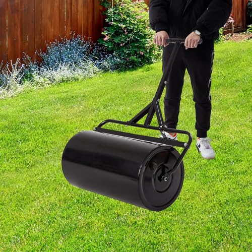 Kweetle Lawn Roller, 17 Gallons/63 L, Heavy Duty Steel Sod Roller with U Shaped Handle, Large Capacity Sand/Water Filled, Yard Roller for Garden Backyard Grass Farm, Black.