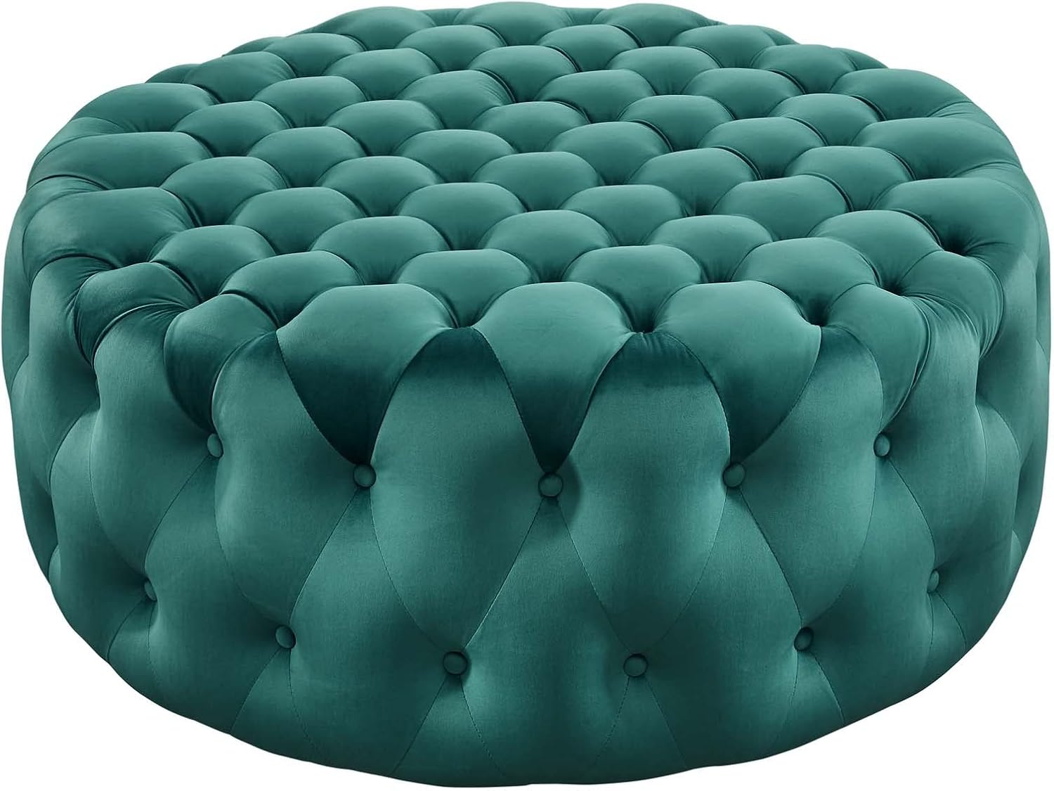 Modway Amour Tufted Button Large Round Performance Velvet Ottoman in Teal
