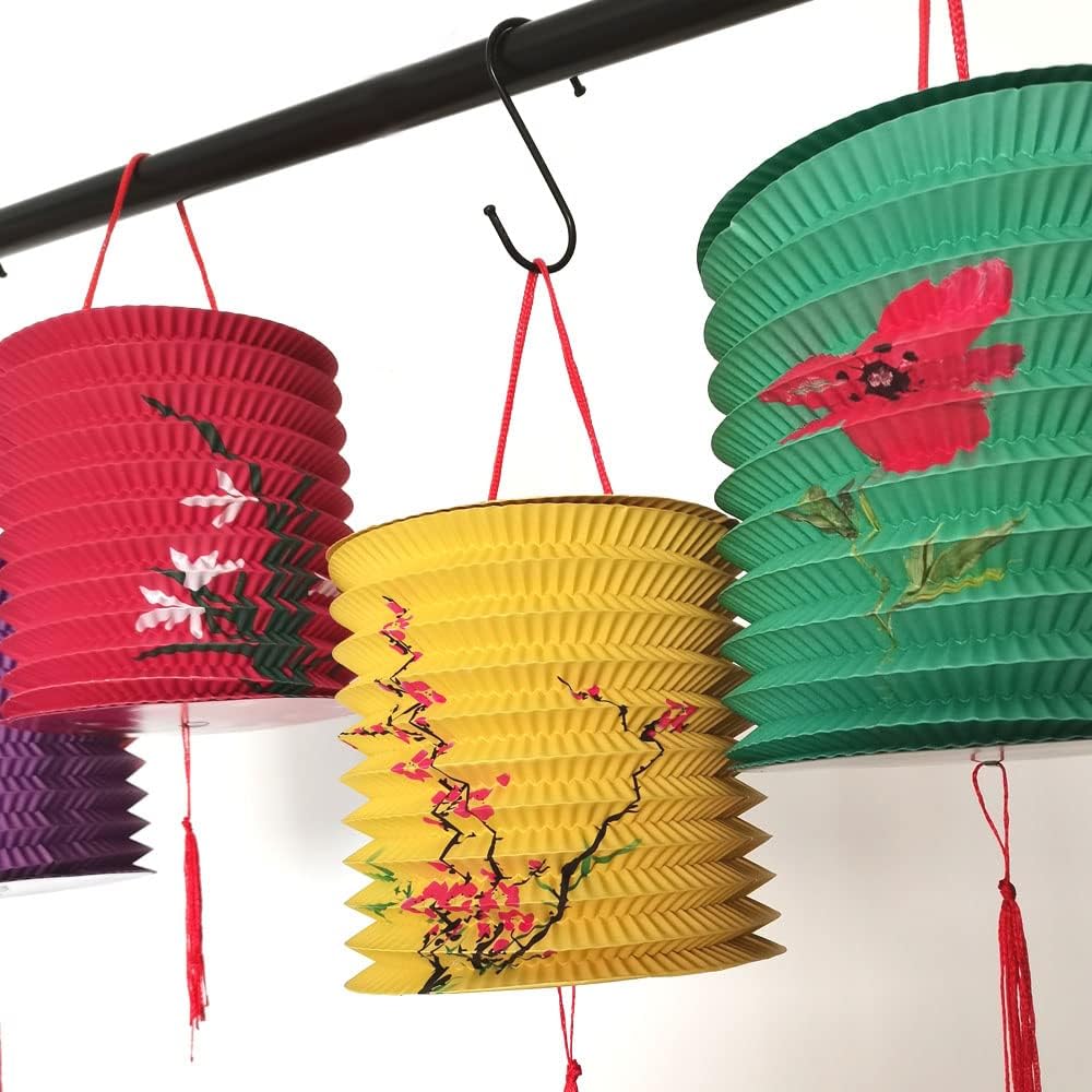 15Pack Chinese Japanese Hanging Paper Lanterns with LED Lights, Colorful Asian Flower Bird Lanterns,Festival Decoration for Chinese Middle Autumn Festival, Oriental Party, Wedding