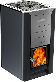 Harvia Pro 26 Holz-Saunaofen 26,6 kW – Holzbeheizter Saunaofen mit Edelstahlfront für 10–26 m³, Steinfassung 50 kg, Schwarz