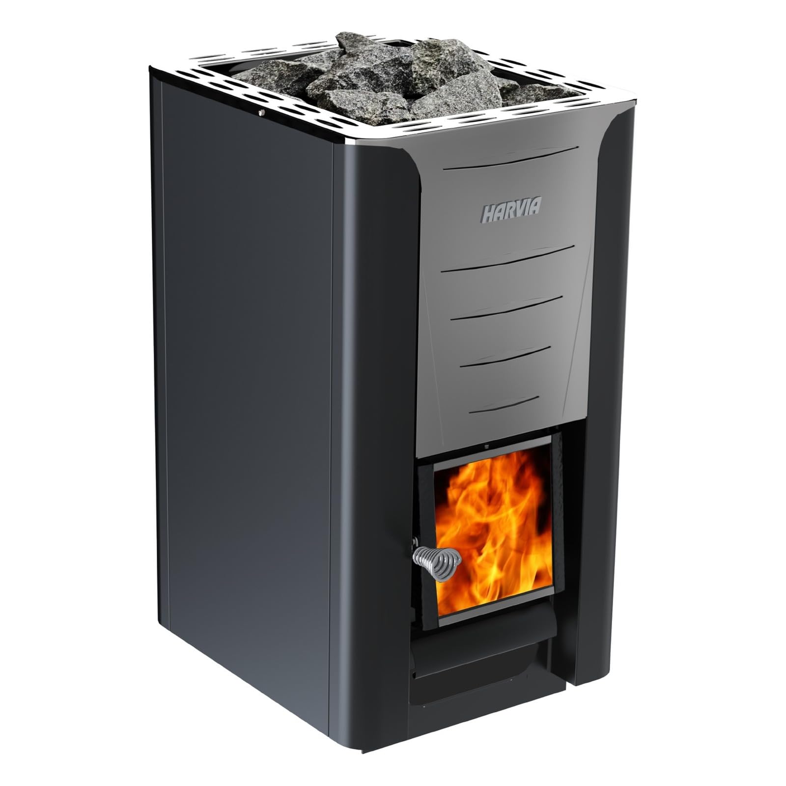 Harvia Pro 26 Holz-Saunaofen 26,6 kW – Holzbeheizter Saunaofen mit Edelstahlfront für 10–26 m³, Steinfassung 50 kg, Schwarz