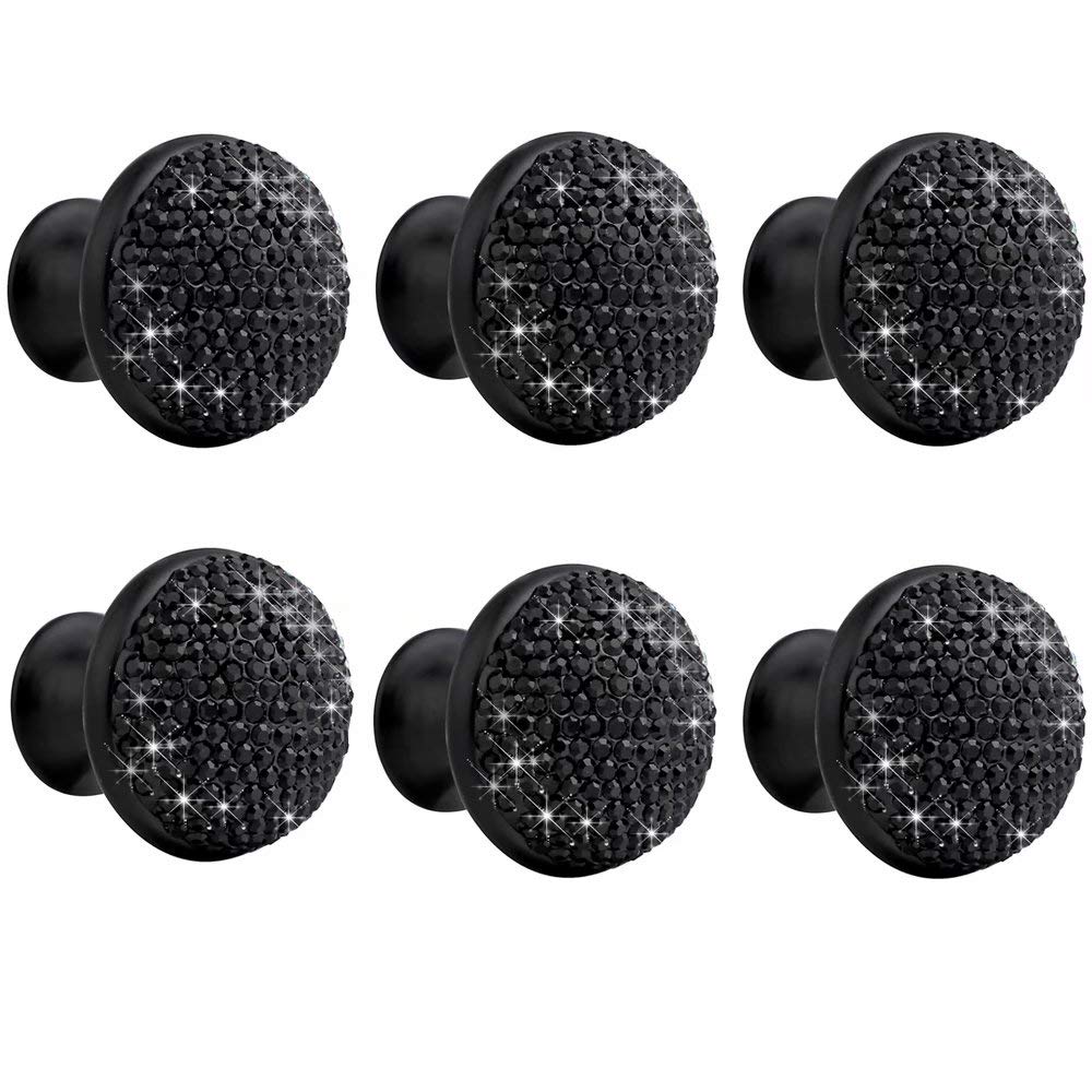 HTTGDGDH Black Crystal Glass Mushroom-Shaped Door Knobs Cupboard Cabinet Handle Drawer Pull Handle With Screw 6Pcs 35Mm Door Knobs,