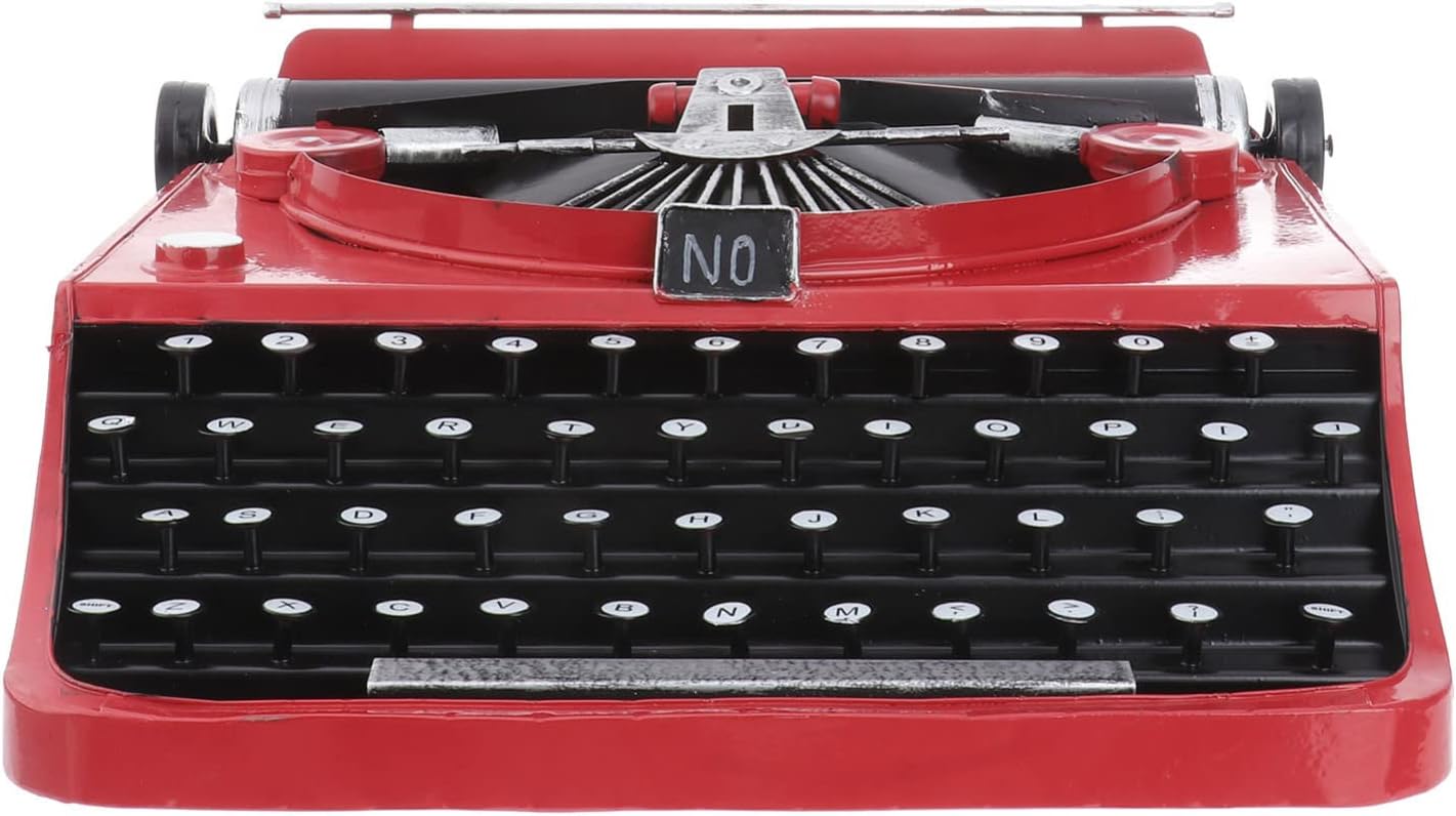 Vintage Typewriter Model Metal Manual Typewriter Antiques Retro Electric Typewriter Desktop Ornament for Home Office Study Room Decoration Red